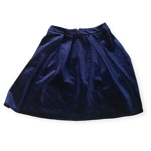 Worthington Novelty Pleated Blue Velvet Skirt Size 8 Medium Short A Line